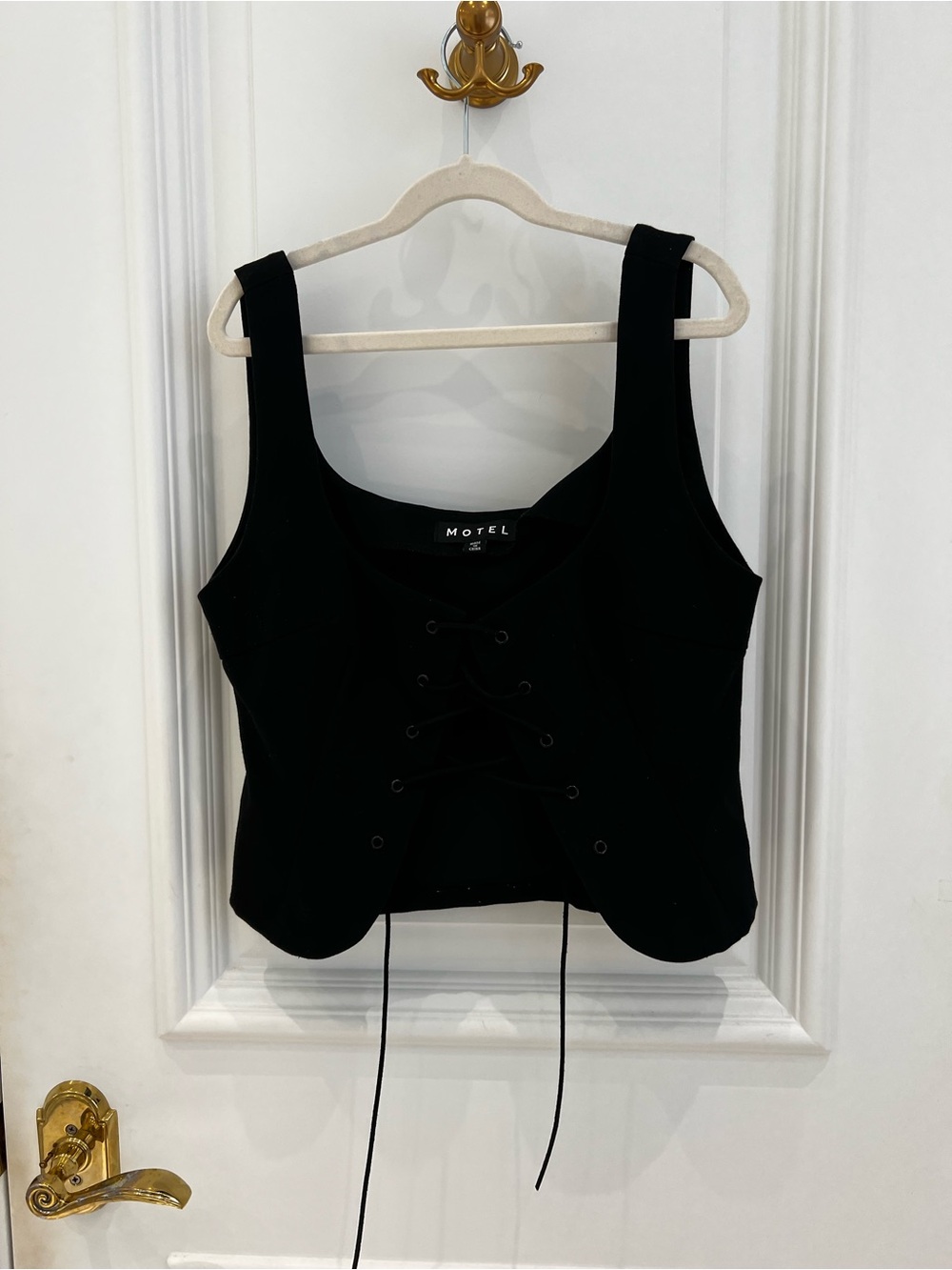 Motel Rocks Black Lace-Up Crop Top
